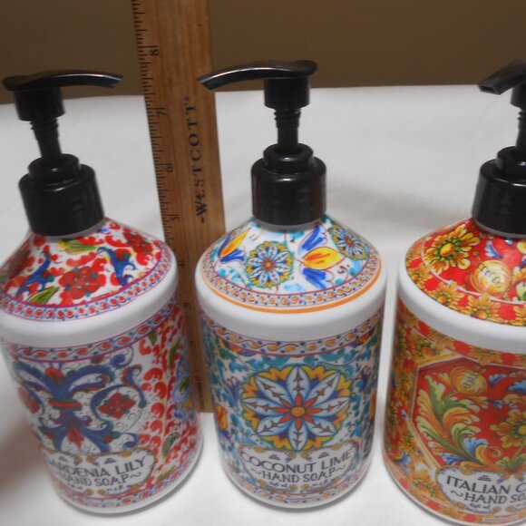 LOT 3 HOME & BODY CO. COLORFUL SOAP DISPENSER CONTAINERS PUMP STYLE 21.5 FL OZS. - Picture 3 of 9